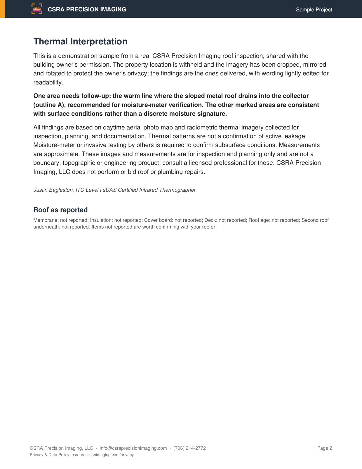 Sample inspection report, page 2 of 10